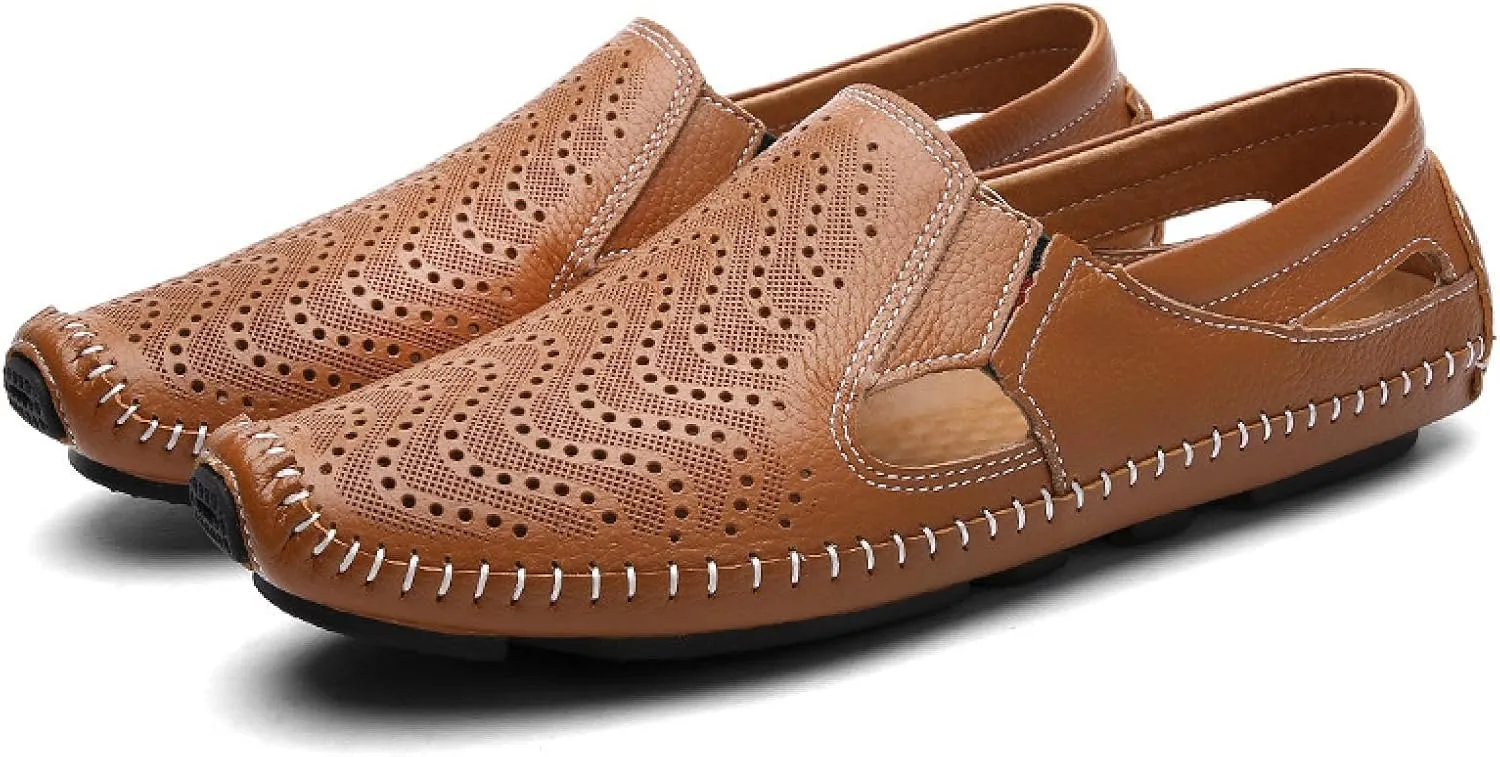 Men's Driving Shoes, Leather Fashion Slippers, Casual Slipping Into Loafers, Summer Shoes