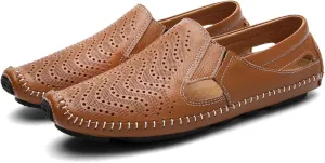 Men's Driving Shoes, Leather Fashion Slippers, Casual Slipping Into Loafers, Summer Shoes