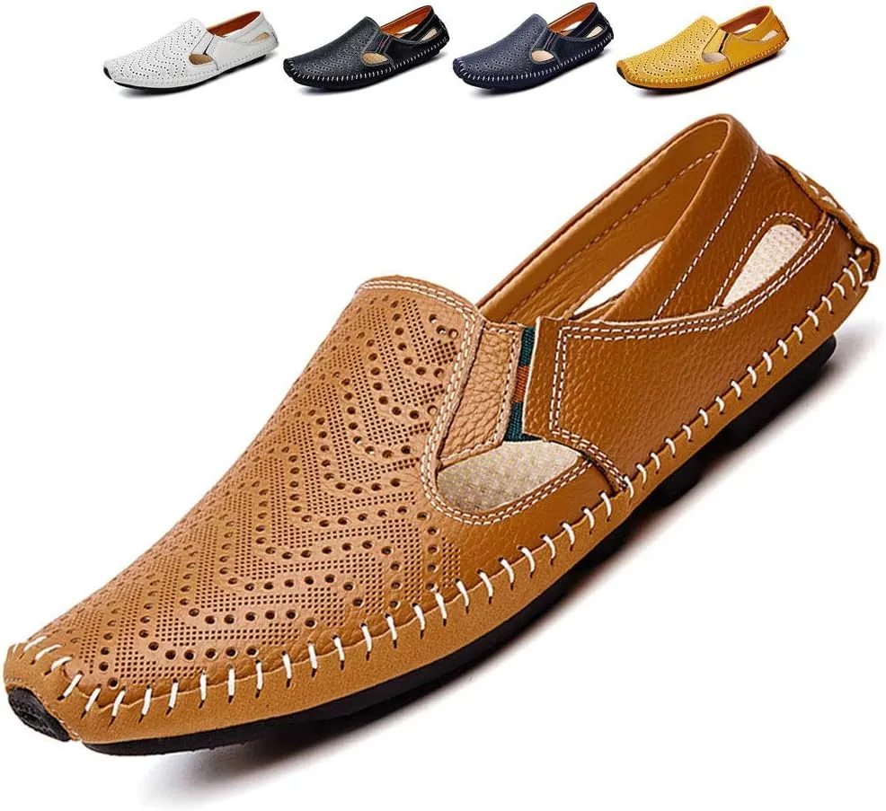 Men's Driving Shoes, Leather Fashion Slippers, Casual Slipping Into Loafers, Summer Shoes