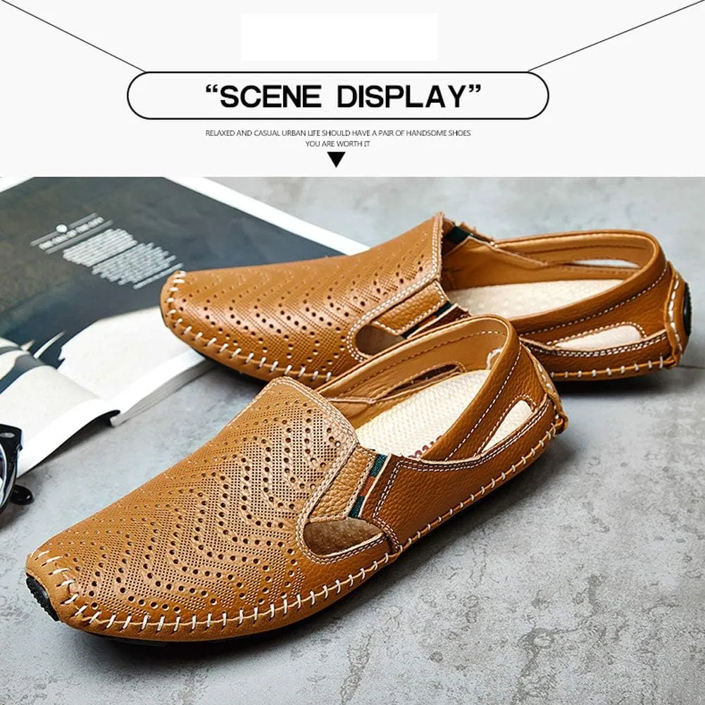 Men's Driving Shoes, Leather Fashion Slippers, Casual Slipping Into Loafers, Summer Shoes