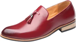 Mens Elegant Slip on Loafers Low Heel Matte Leather Shoes Comfortable Business Formal Shoe Retro Dress Loafers with Arch Support Casual Work Office Leather Shoes Men Fashion Suit Dating Shoe
