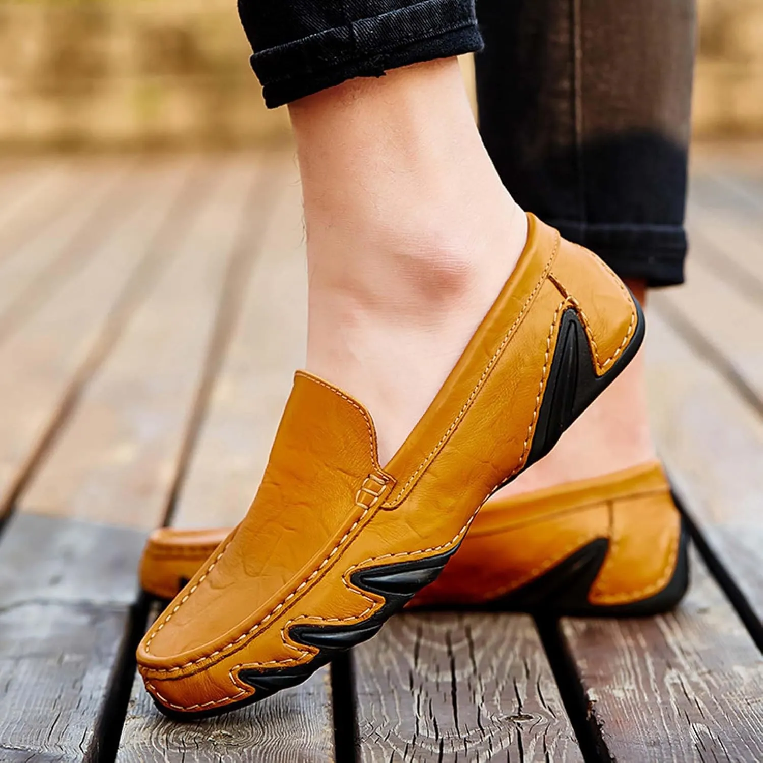 Men's Fashion Penny Loafers,Premium Leather Men's Loafers,Flat Loafers,Walking Shoes,Driving Shoes,Stylish Eight Paw Shape Sole,Upper Old Design,Soft and Lightweight
