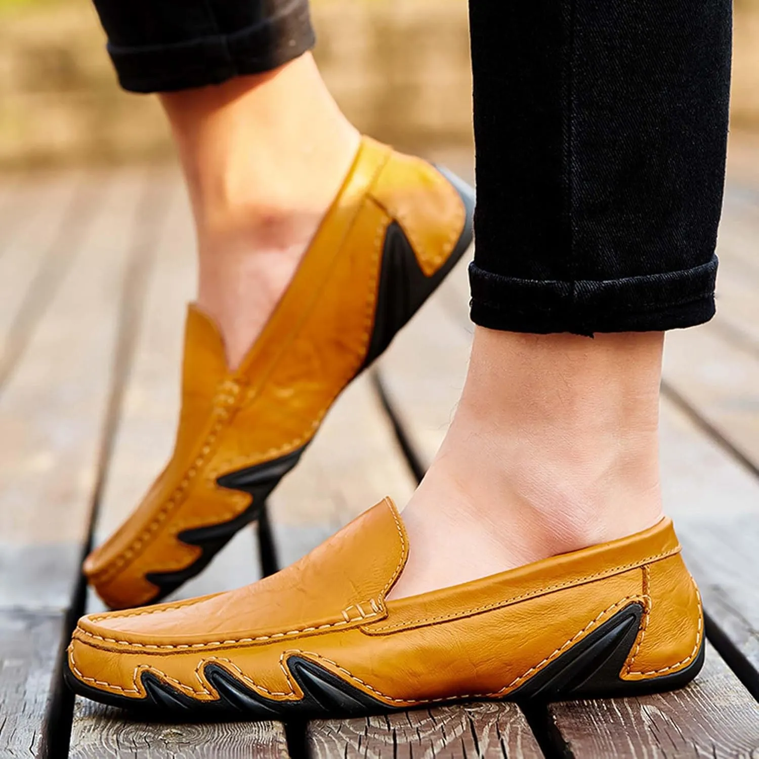 Men's Fashion Penny Loafers,Premium Leather Men's Loafers,Flat Loafers,Walking Shoes,Driving Shoes,Stylish Eight Paw Shape Sole,Upper Old Design,Soft and Lightweight