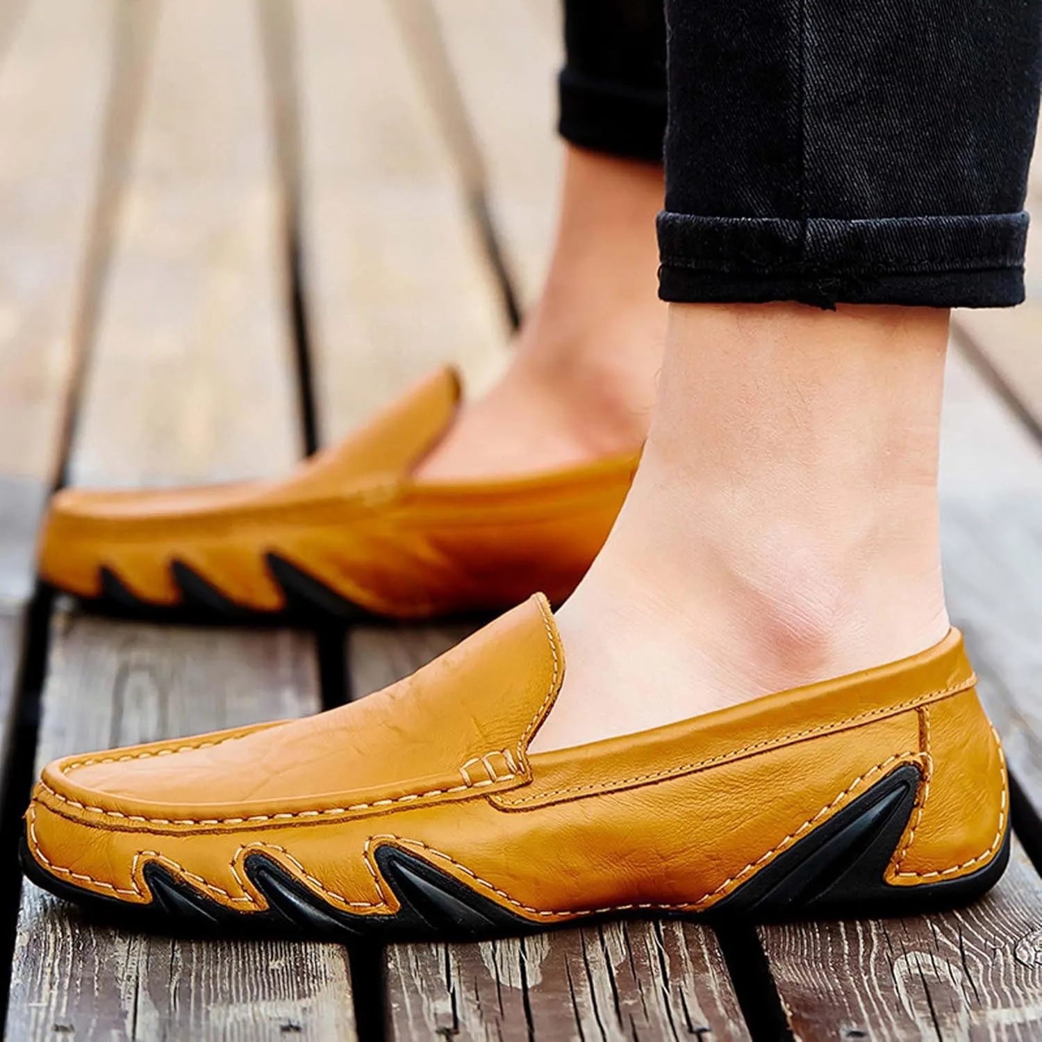 Men's Fashion Penny Loafers,Premium Leather Men's Loafers,Flat Loafers,Walking Shoes,Driving Shoes,Stylish Eight Paw Shape Sole,Upper Old Design,Soft and Lightweight