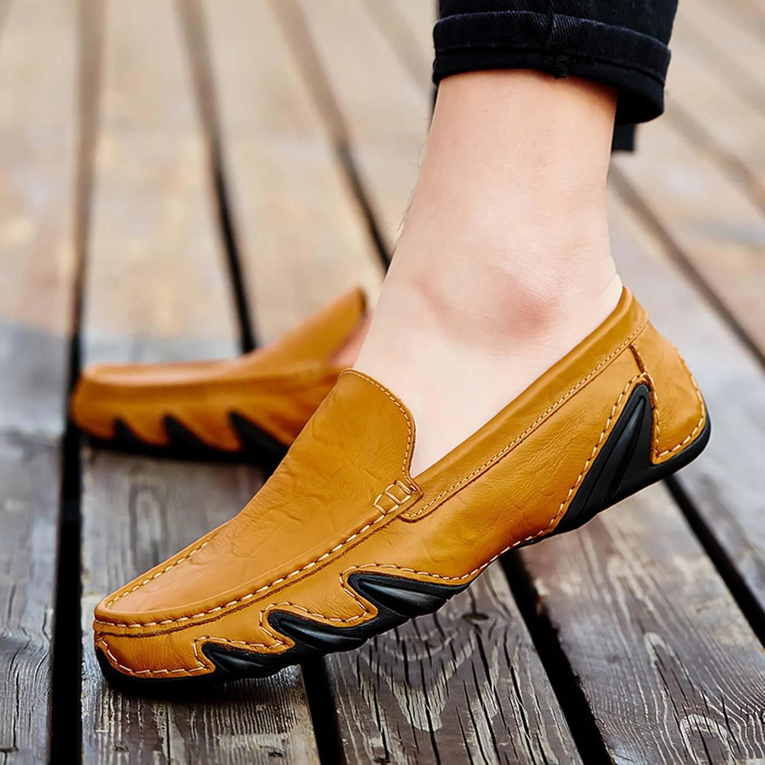 Men's Fashion Penny Loafers,Premium Leather Men's Loafers,Flat Loafers,Walking Shoes,Driving Shoes,Stylish Eight Paw Shape Sole,Upper Old Design,Soft and Lightweight
