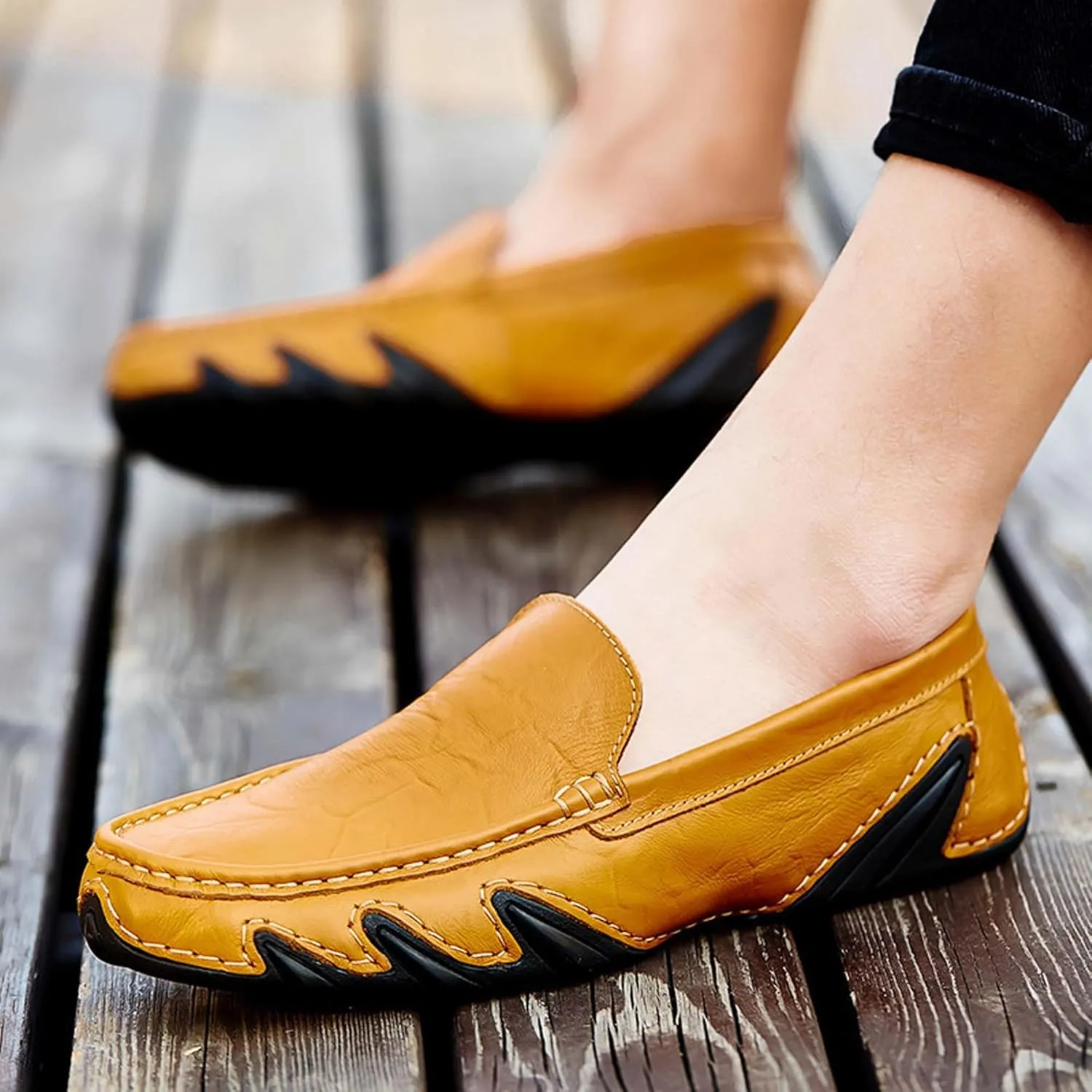 Men's Fashion Penny Loafers,Premium Leather Men's Loafers,Flat Loafers,Walking Shoes,Driving Shoes,Stylish Eight Paw Shape Sole,Upper Old Design,Soft and Lightweight