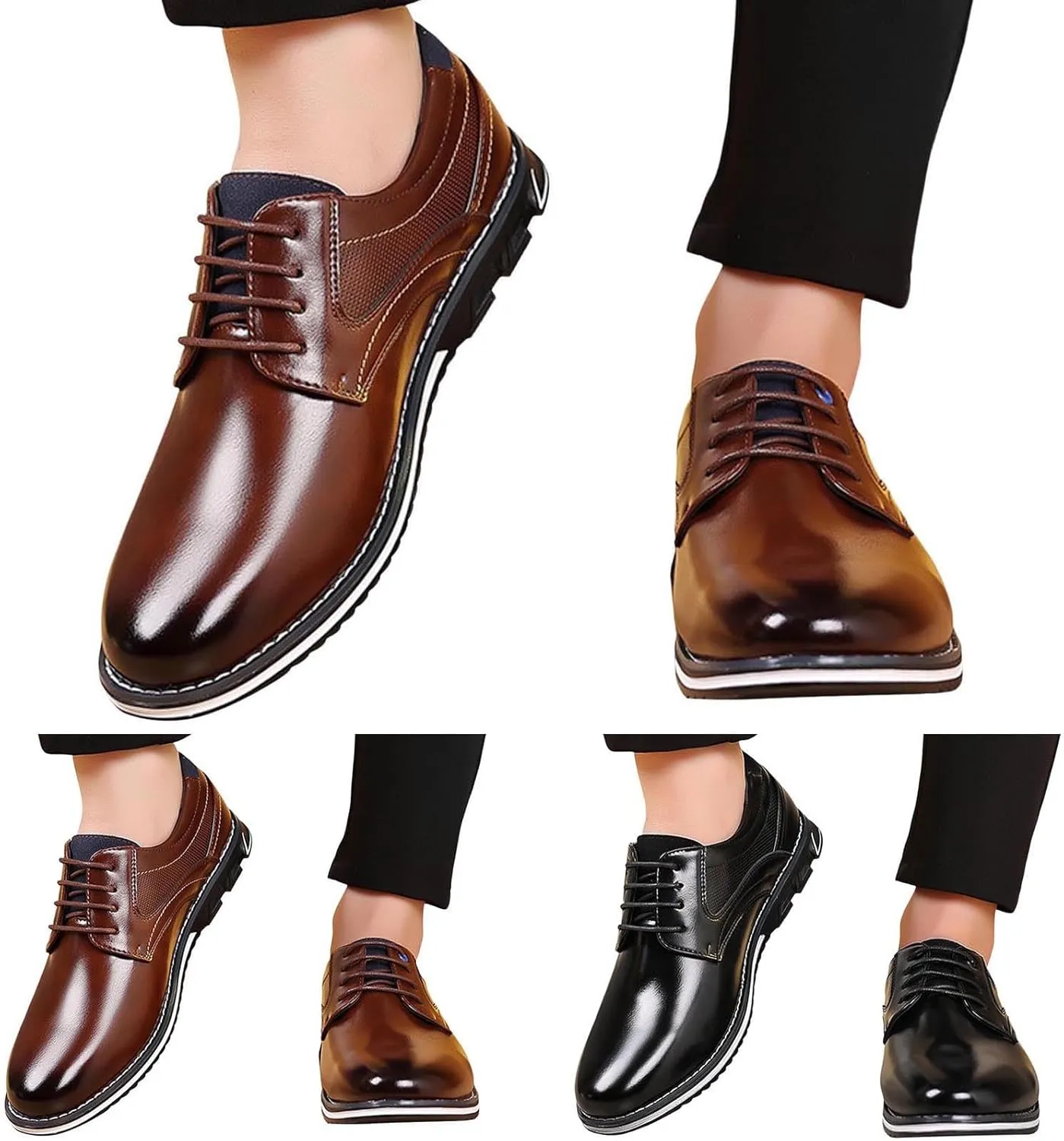 Mens Flat Walking Oxfords Lace up Patent Leather Shoes Modern Dress Shoes for Men with Comfortable Sole Arch Support Oxfords Shoe Business Formal Shoe Men Waterproof Durbale Derby