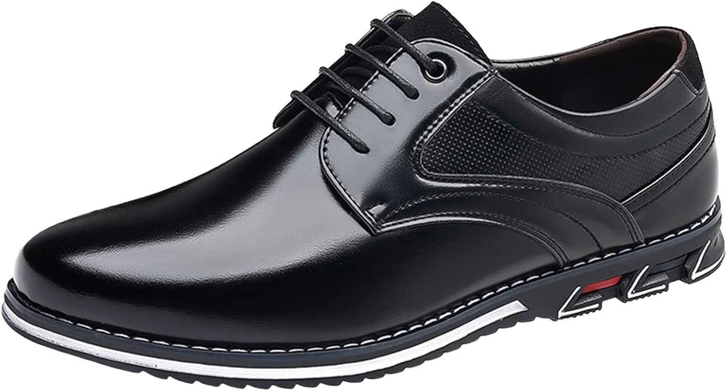 Mens Flat Walking Oxfords Lace up Patent Leather Shoes Modern Dress Shoes for Men with Comfortable Sole Arch Support Oxfords Shoe Business Formal Shoe Men Waterproof Durbale Derby