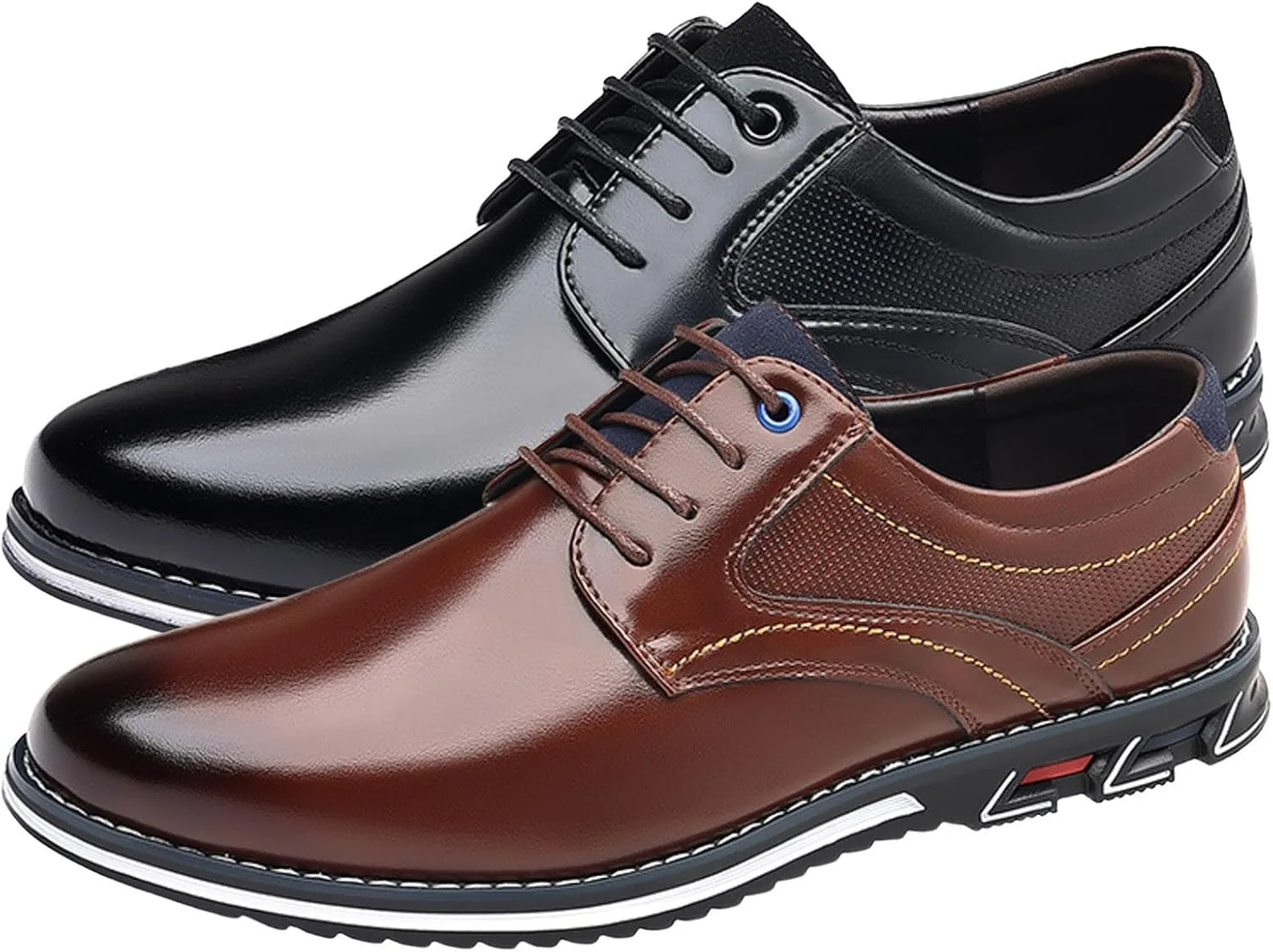 Mens Flat Walking Oxfords Lace up Patent Leather Shoes Modern Dress Shoes for Men with Comfortable Sole Arch Support Oxfords Shoe Business Formal Shoe Men Waterproof Durbale Derby
