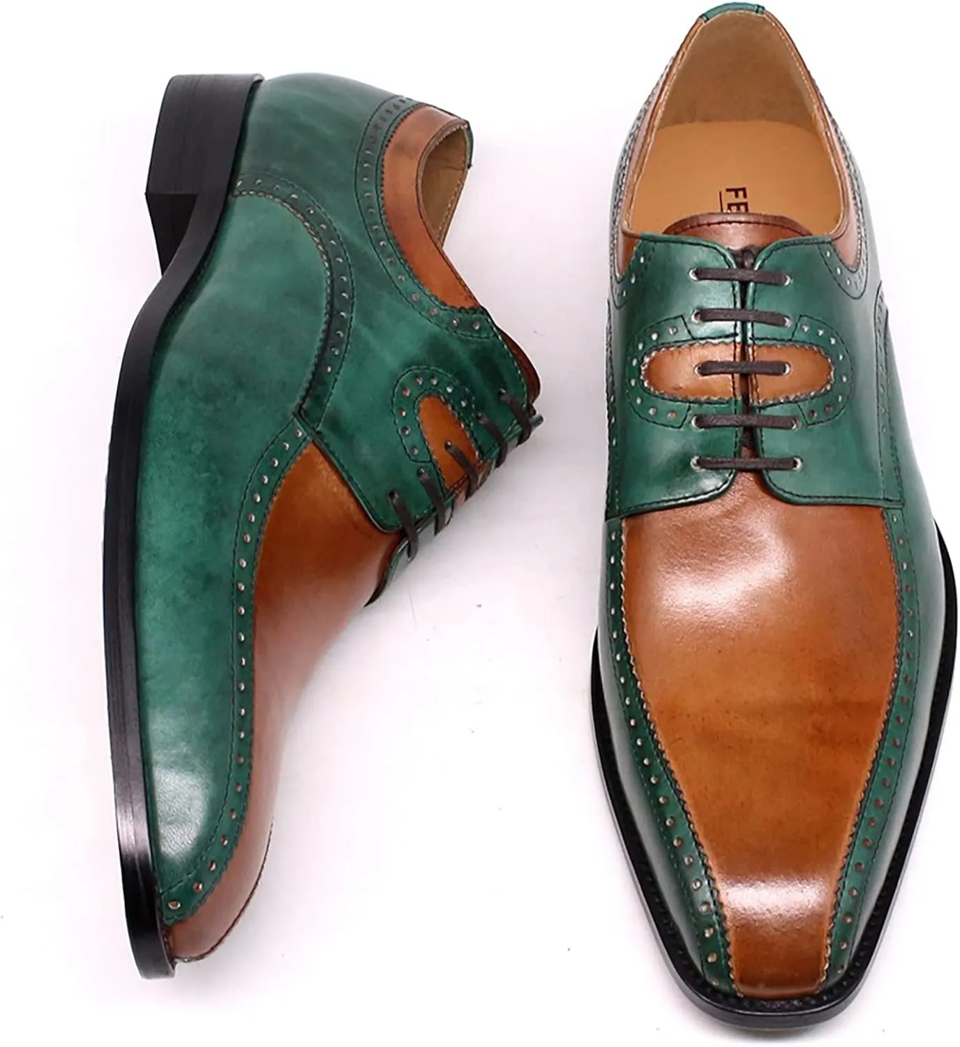 Mens Formal Dress Retro Oxfords Work Uniform Leather Lace-up Brogues Wedding Party Derbys Breathable,Brown-45