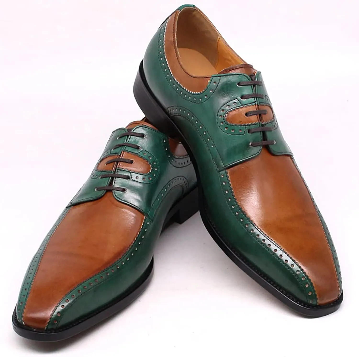 Mens Formal Dress Retro Oxfords Work Uniform Leather Lace-up Brogues Wedding Party Derbys Breathable,Brown-45