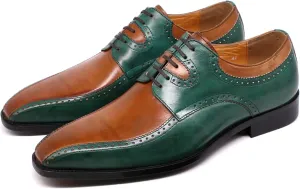 Mens Formal Dress Retro Oxfords Work Uniform Leather Lace-up Brogues Wedding Party Derbys Breathable,Brown-45