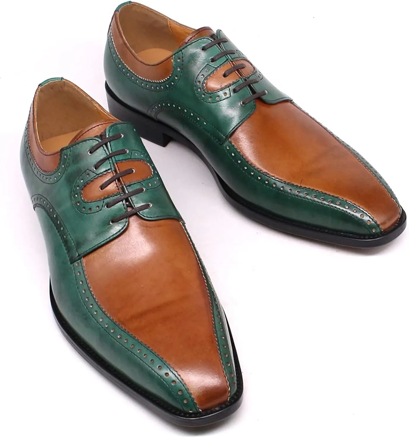 Mens Formal Dress Retro Oxfords Work Uniform Leather Lace-up Brogues Wedding Party Derbys Breathable,Brown-45