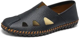 Mens Genuine Leather Loafers Soft Sole Non-Slip Driving Shoes Soft Lightweight Walking Shoes Fashion Casual Shoes