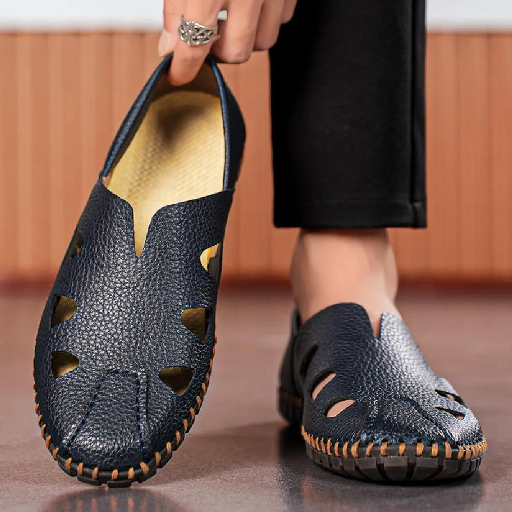 Mens Genuine Leather Loafers Soft Sole Non-Slip Driving Shoes Soft Lightweight Walking Shoes Fashion Casual Shoes