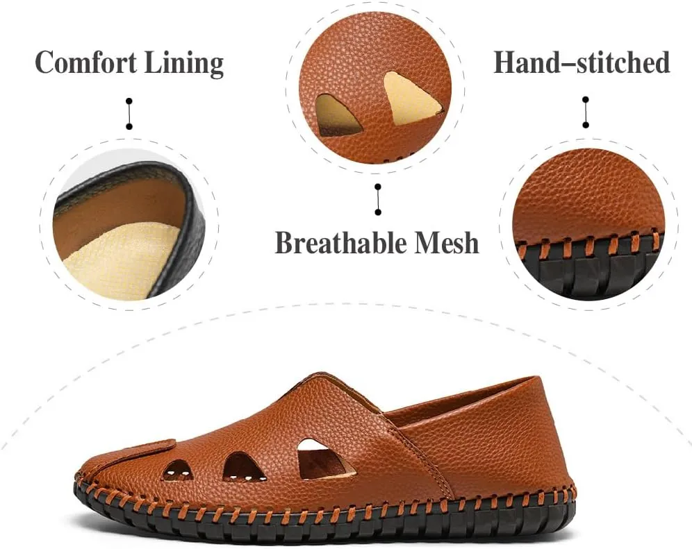 Mens Genuine Leather Loafers Soft Sole Non-Slip Driving Shoes Soft Lightweight Walking Shoes Fashion Casual Shoes