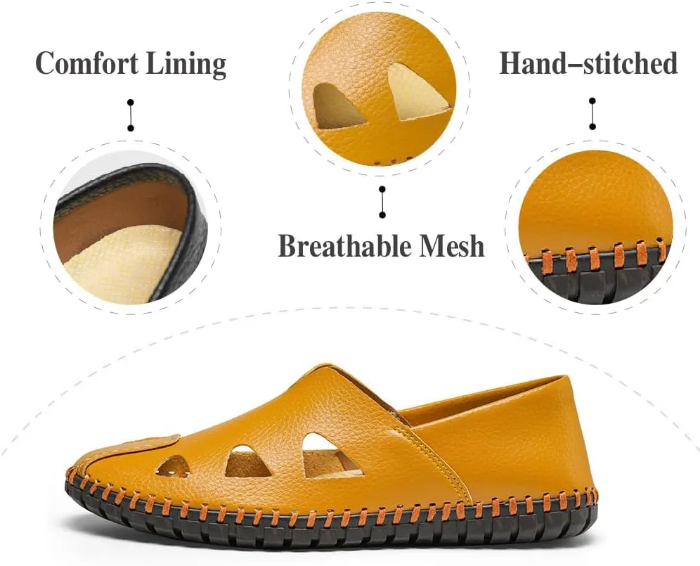 Mens Genuine Leather Loafers Soft Sole Non-Slip Driving Shoes Soft Lightweight Walking Shoes Fashion Casual Shoes