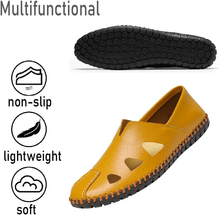 Mens Genuine Leather Loafers Soft Sole Non-Slip Driving Shoes Soft Lightweight Walking Shoes Fashion Casual Shoes