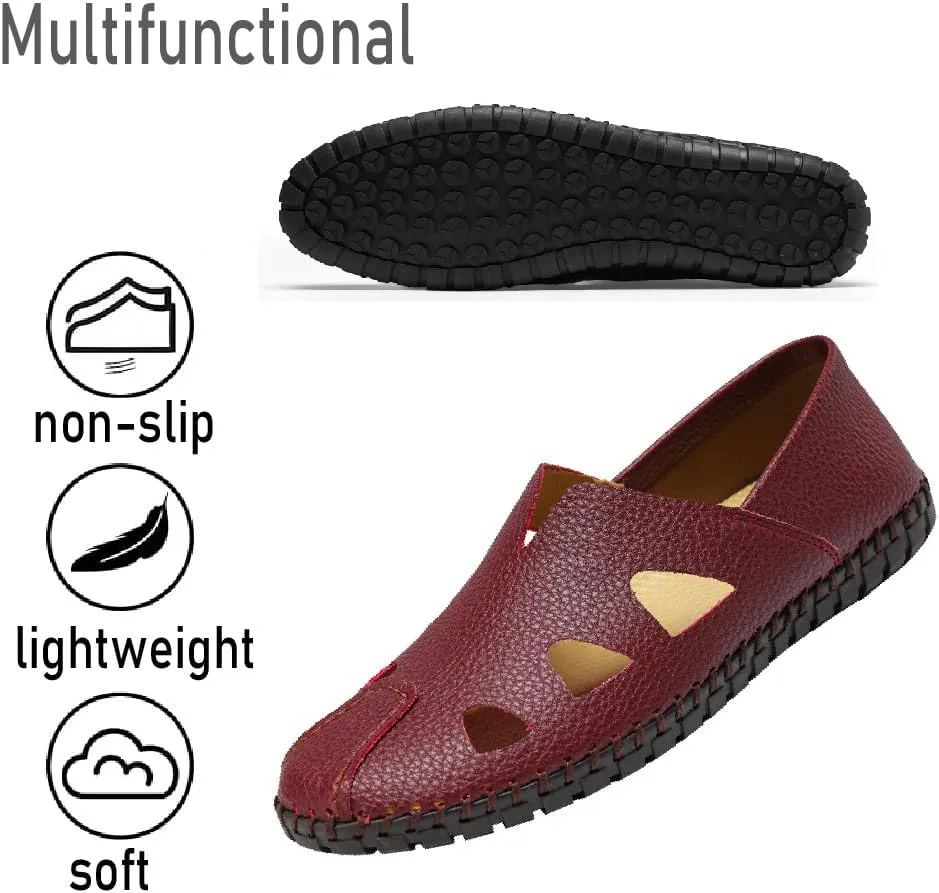 Mens Genuine Leather Loafers Soft Sole Non-Slip Driving Shoes Soft Lightweight Walking Shoes Fashion Casual Shoes