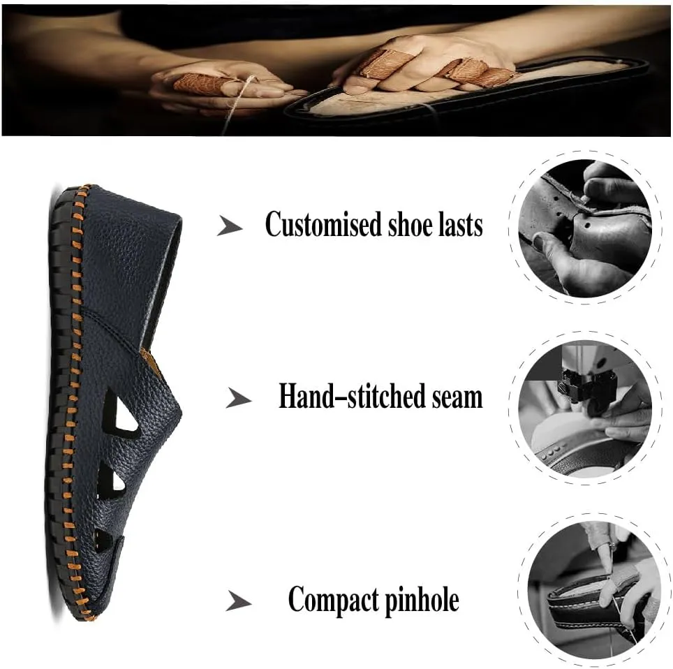 Mens Genuine Leather Loafers Soft Sole Non-Slip Driving Shoes Soft Lightweight Walking Shoes Fashion Casual Shoes
