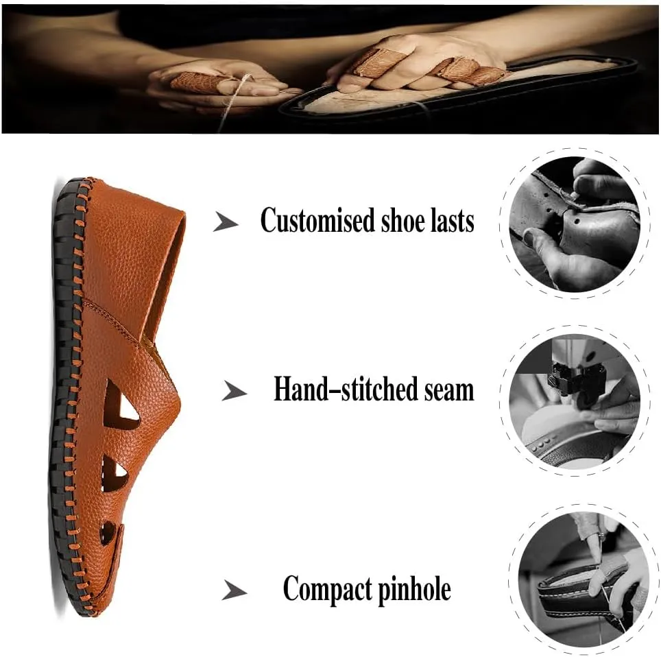 Mens Genuine Leather Loafers Soft Sole Non-Slip Driving Shoes Soft Lightweight Walking Shoes Fashion Casual Shoes