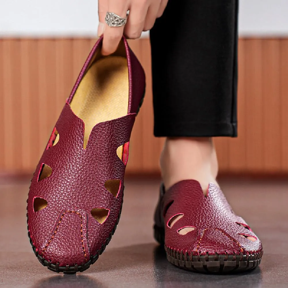 Mens Genuine Leather Loafers Soft Sole Non-Slip Driving Shoes Soft Lightweight Walking Shoes Fashion Casual Shoes