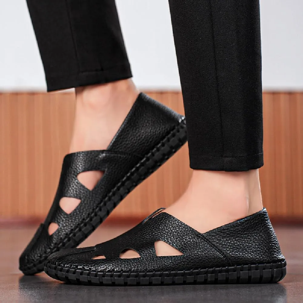 Mens Genuine Leather Loafers Soft Sole Non-Slip Driving Shoes Soft Lightweight Walking Shoes Fashion Casual Shoes
