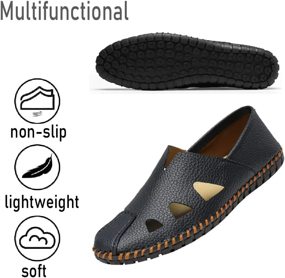 Mens Genuine Leather Loafers Soft Sole Non-Slip Driving Shoes Soft Lightweight Walking Shoes Fashion Casual Shoes
