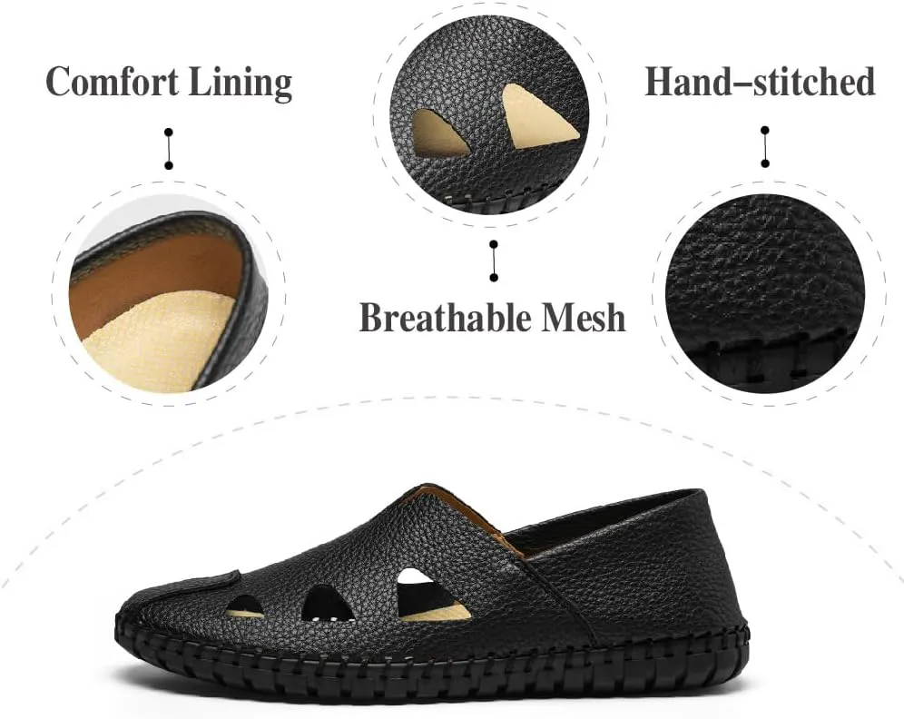 Mens Genuine Leather Loafers Soft Sole Non-Slip Driving Shoes Soft Lightweight Walking Shoes Fashion Casual Shoes
