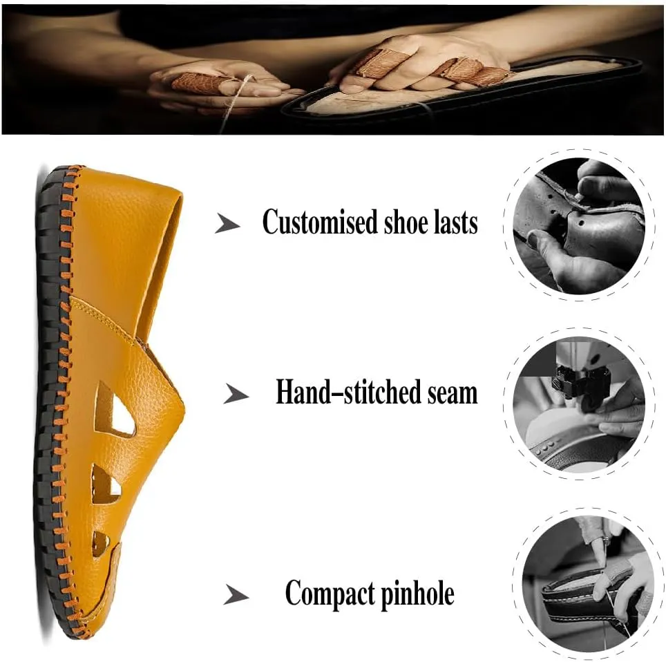 Mens Genuine Leather Loafers Soft Sole Non-Slip Driving Shoes Soft Lightweight Walking Shoes Fashion Casual Shoes