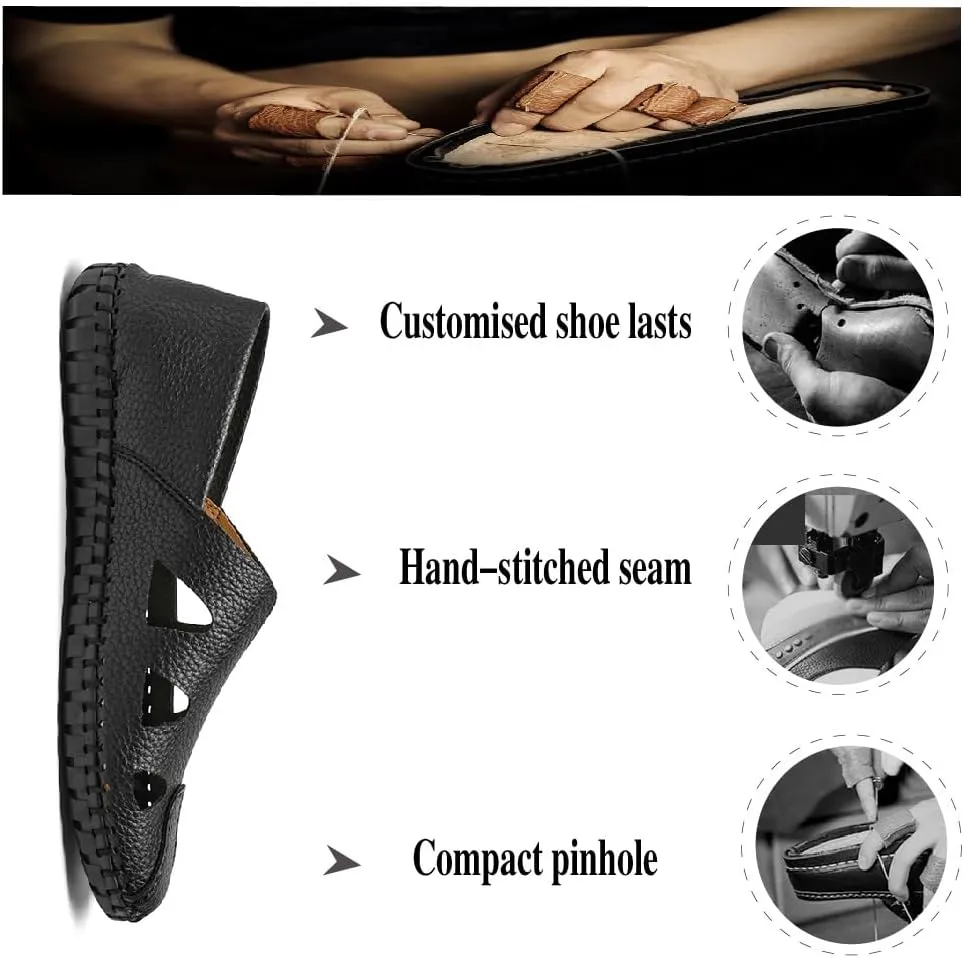 Mens Genuine Leather Loafers Soft Sole Non-Slip Driving Shoes Soft Lightweight Walking Shoes Fashion Casual Shoes