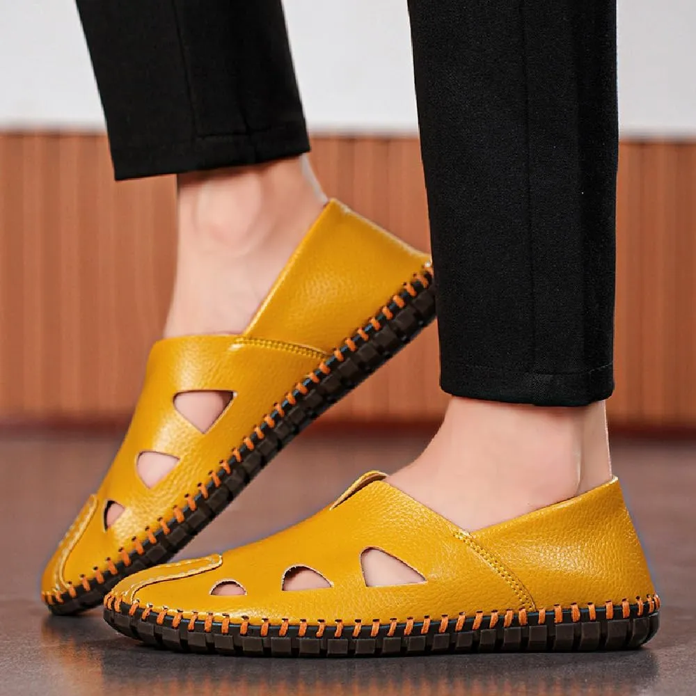 Mens Genuine Leather Loafers Soft Sole Non-Slip Driving Shoes Soft Lightweight Walking Shoes Fashion Casual Shoes