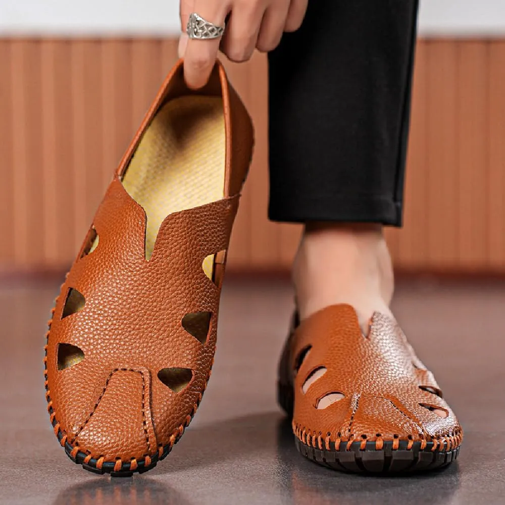 Mens Genuine Leather Loafers Soft Sole Non-Slip Driving Shoes Soft Lightweight Walking Shoes Fashion Casual Shoes