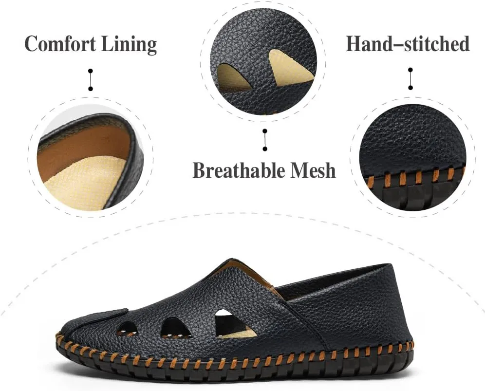 Mens Genuine Leather Loafers Soft Sole Non-Slip Driving Shoes Soft Lightweight Walking Shoes Fashion Casual Shoes