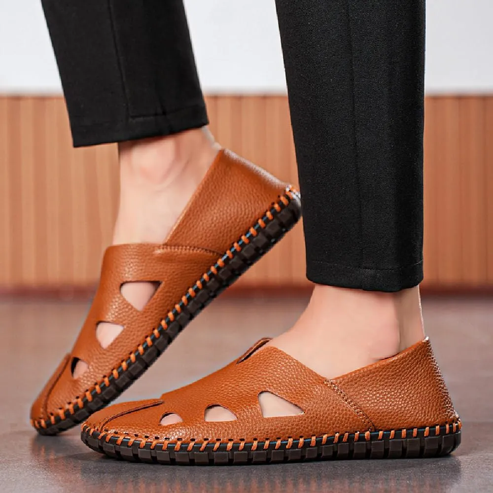 Mens Genuine Leather Loafers Soft Sole Non-Slip Driving Shoes Soft Lightweight Walking Shoes Fashion Casual Shoes