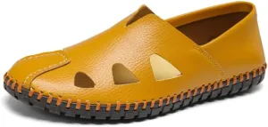 Mens Genuine Leather Loafers Soft Sole Non-Slip Driving Shoes Soft Lightweight Walking Shoes Fashion Casual Shoes