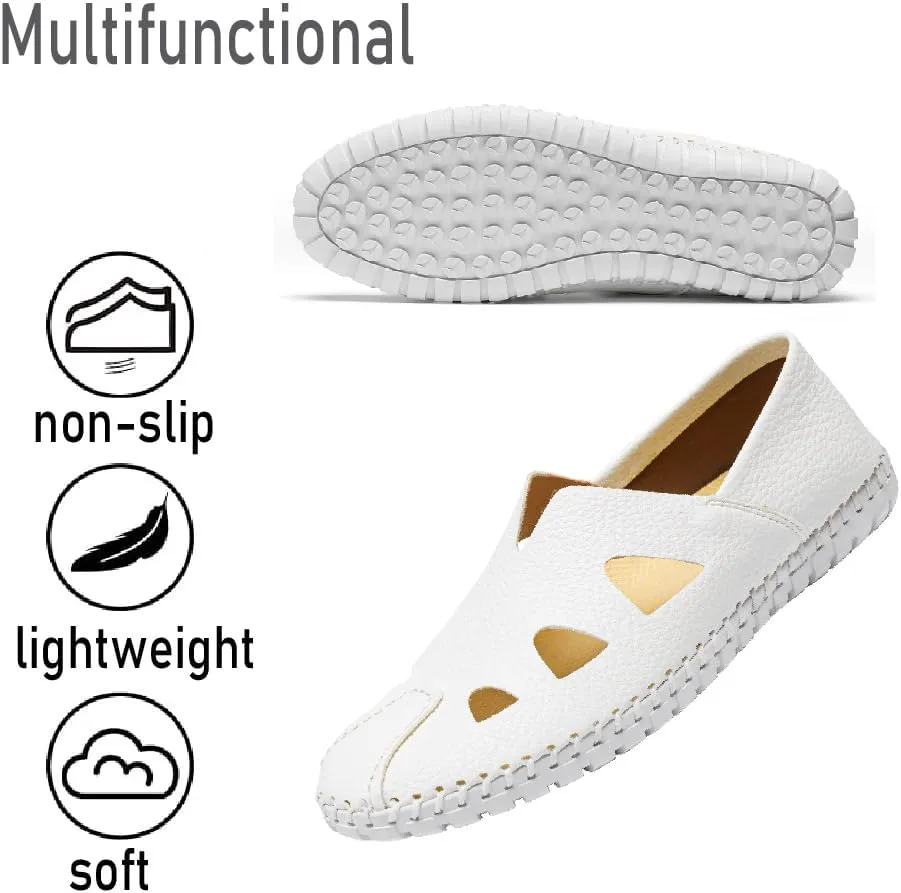 Mens Genuine Leather Loafers Soft Sole Non-Slip Driving Shoes Soft Lightweight Walking Shoes Fashion Casual Shoes