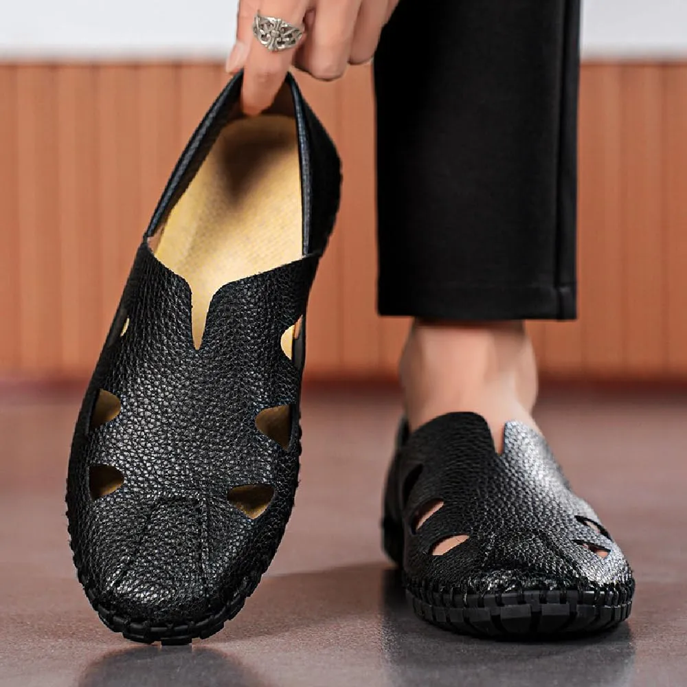 Mens Genuine Leather Loafers Soft Sole Non-Slip Driving Shoes Soft Lightweight Walking Shoes Fashion Casual Shoes