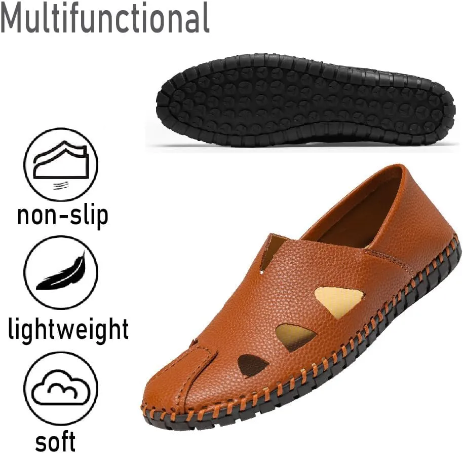 Mens Genuine Leather Loafers Soft Sole Non-Slip Driving Shoes Soft Lightweight Walking Shoes Fashion Casual Shoes