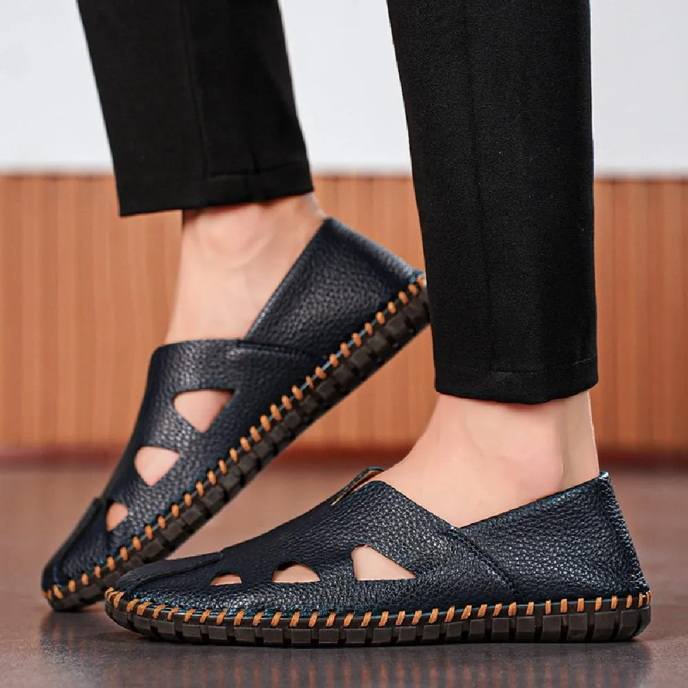Mens Genuine Leather Loafers Soft Sole Non-Slip Driving Shoes Soft Lightweight Walking Shoes Fashion Casual Shoes