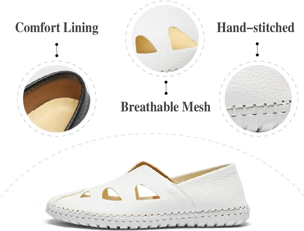 Mens Genuine Leather Loafers Soft Sole Non-Slip Driving Shoes Soft Lightweight Walking Shoes Fashion Casual Shoes