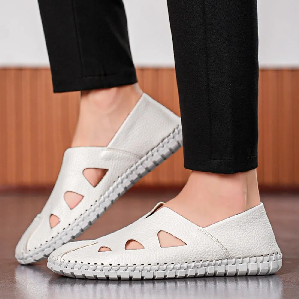 Mens Genuine Leather Loafers Soft Sole Non-Slip Driving Shoes Soft Lightweight Walking Shoes Fashion Casual Shoes