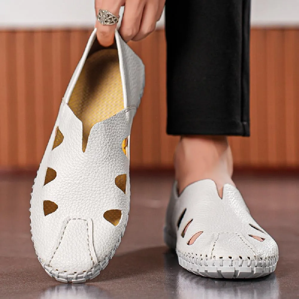 Mens Genuine Leather Loafers Soft Sole Non-Slip Driving Shoes Soft Lightweight Walking Shoes Fashion Casual Shoes