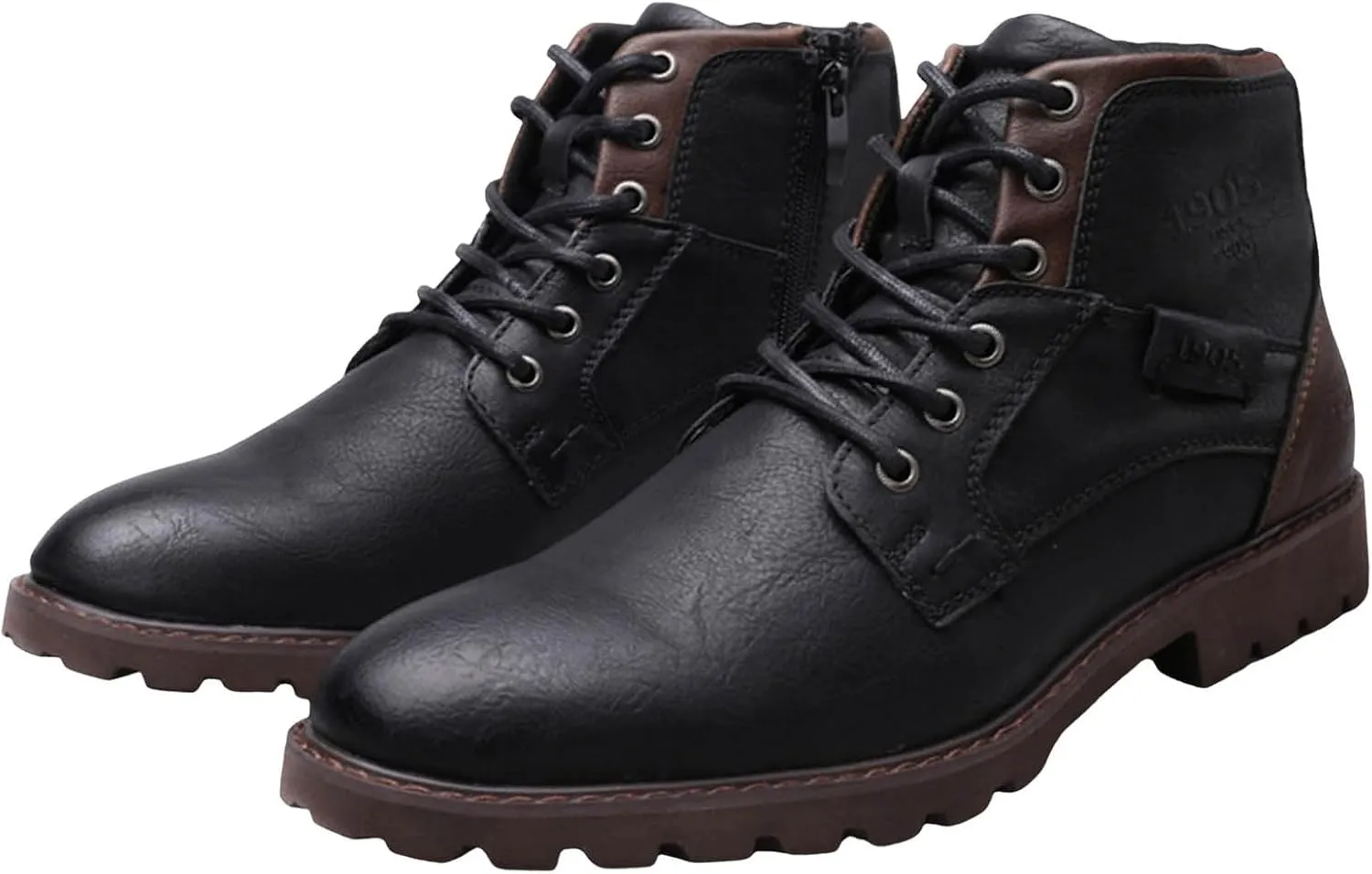 Mens High Top Leather Shoes Non Slip Waterproof Dress Boots Supple Business Formal Boots Lace Up Leather Sneakers Durable Casual Boot for Men with Non Slip Comfort Sole