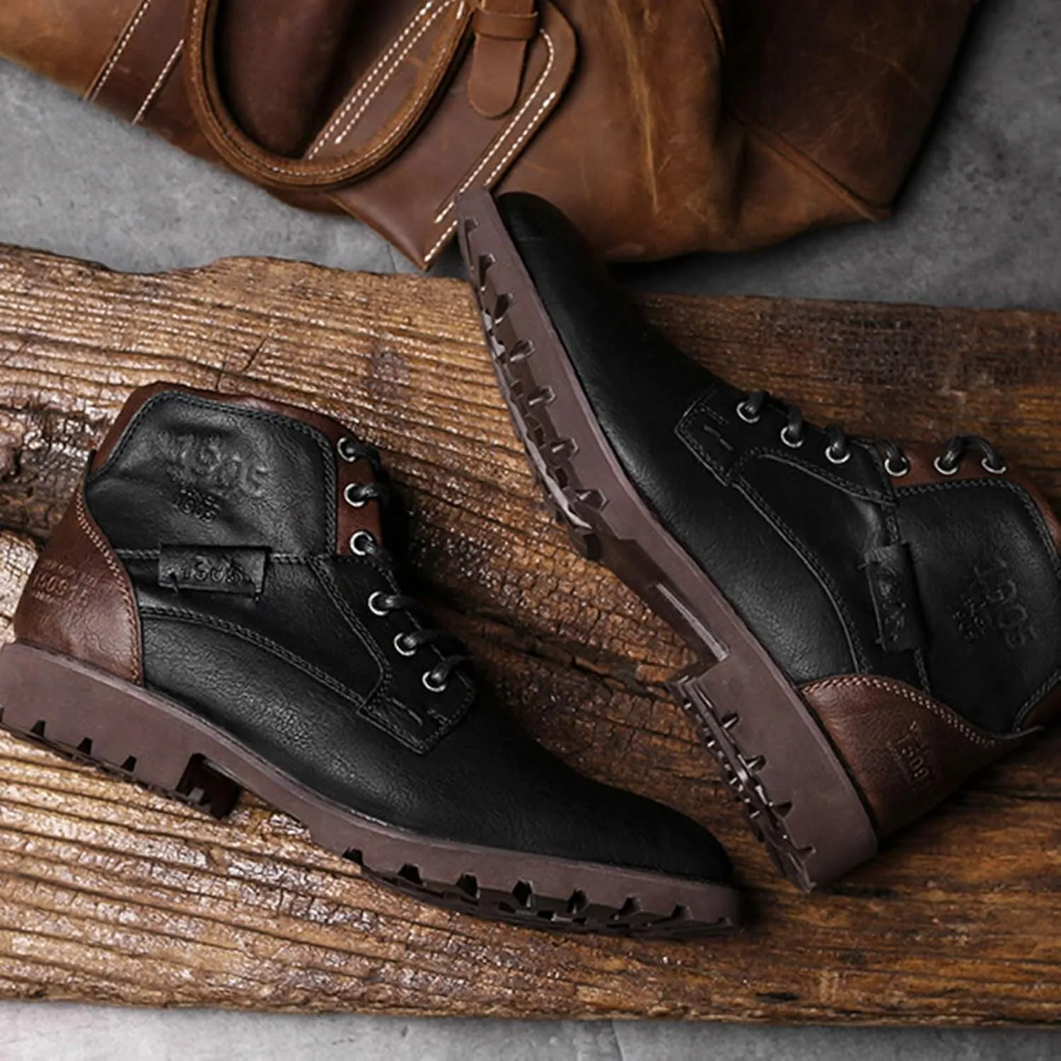 Mens High Top Leather Shoes Non Slip Waterproof Dress Boots Supple Business Formal Boots Lace Up Leather Sneakers Durable Casual Boot for Men with Non Slip Comfort Sole