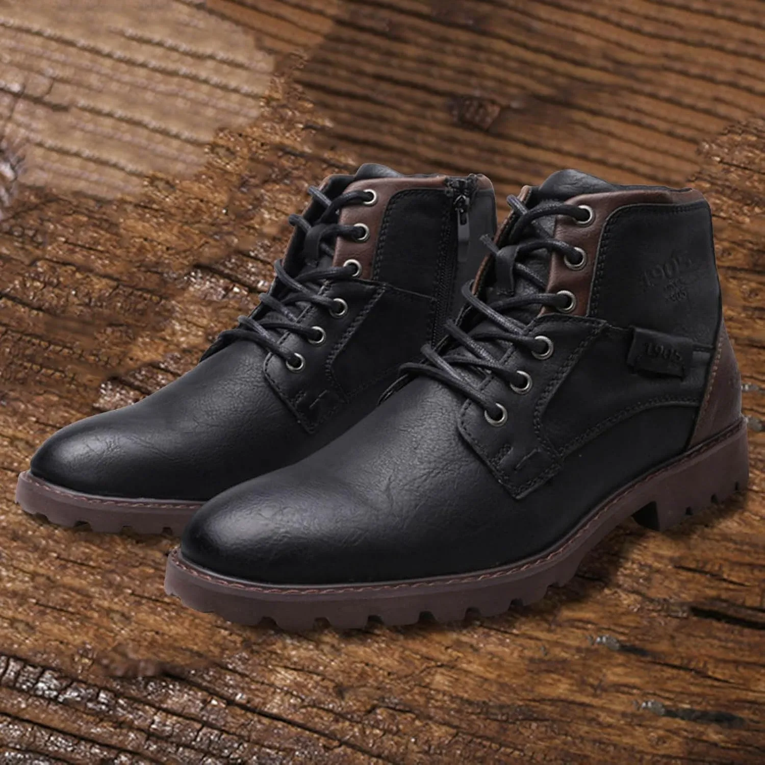 Mens High Top Leather Shoes Non Slip Waterproof Dress Boots Supple Business Formal Boots Lace Up Leather Sneakers Durable Casual Boot for Men with Non Slip Comfort Sole