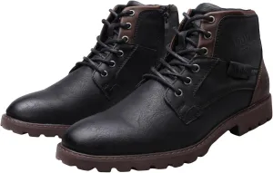 Mens High Top Leather Shoes Non Slip Waterproof Dress Boots Supple Business Formal Boots Lace Up Leather Sneakers Durable Casual Boot for Men with Non Slip Comfort Sole