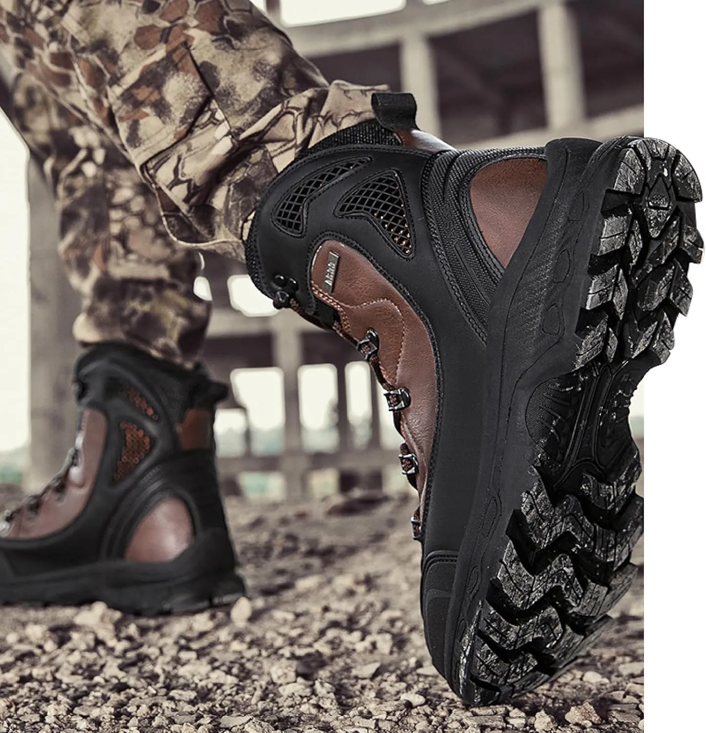 Men's High Top Waterproof Platform Hiking Boots Round Toe Non-Slip Lightweight Lace-up Military Tactical Boots Trekking Travel Durable Combat Boots