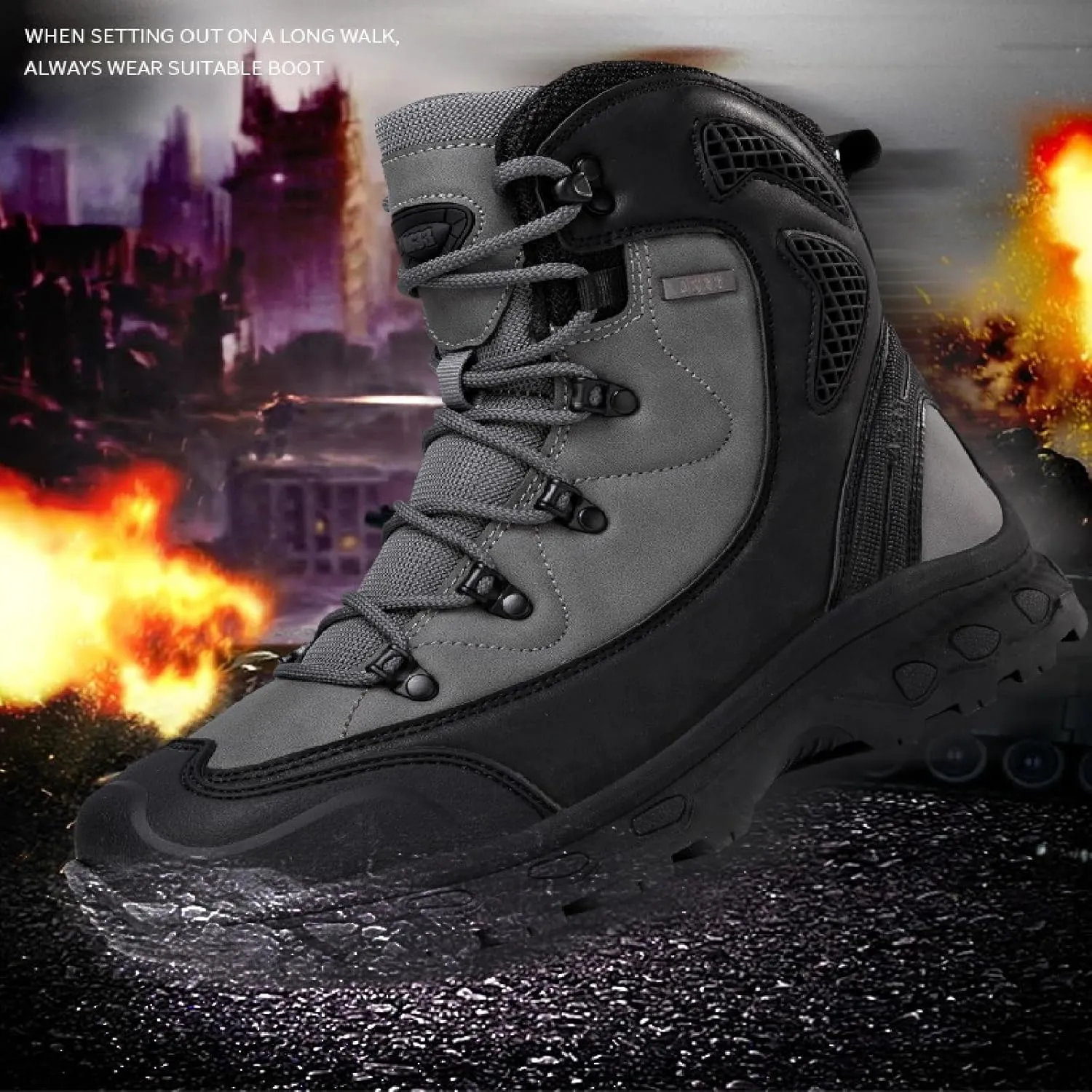 Men's High Top Waterproof Platform Hiking Boots Round Toe Non-Slip Lightweight Lace-up Military Tactical Boots Trekking Travel Durable Combat Boots