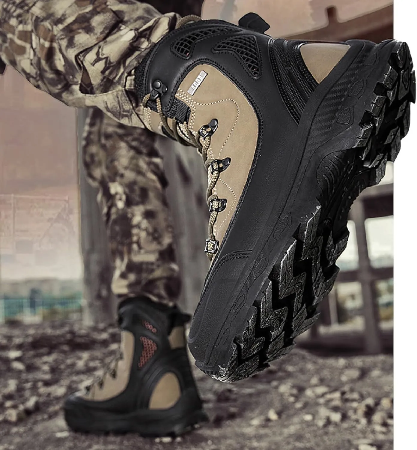 Men's High Top Waterproof Platform Hiking Boots Round Toe Non-Slip Lightweight Lace-up Military Tactical Boots Trekking Travel Durable Combat Boots